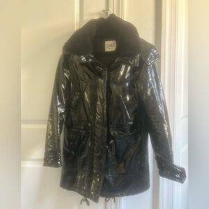 SAM. Black Patent Faux-Shearling Puffer Coat